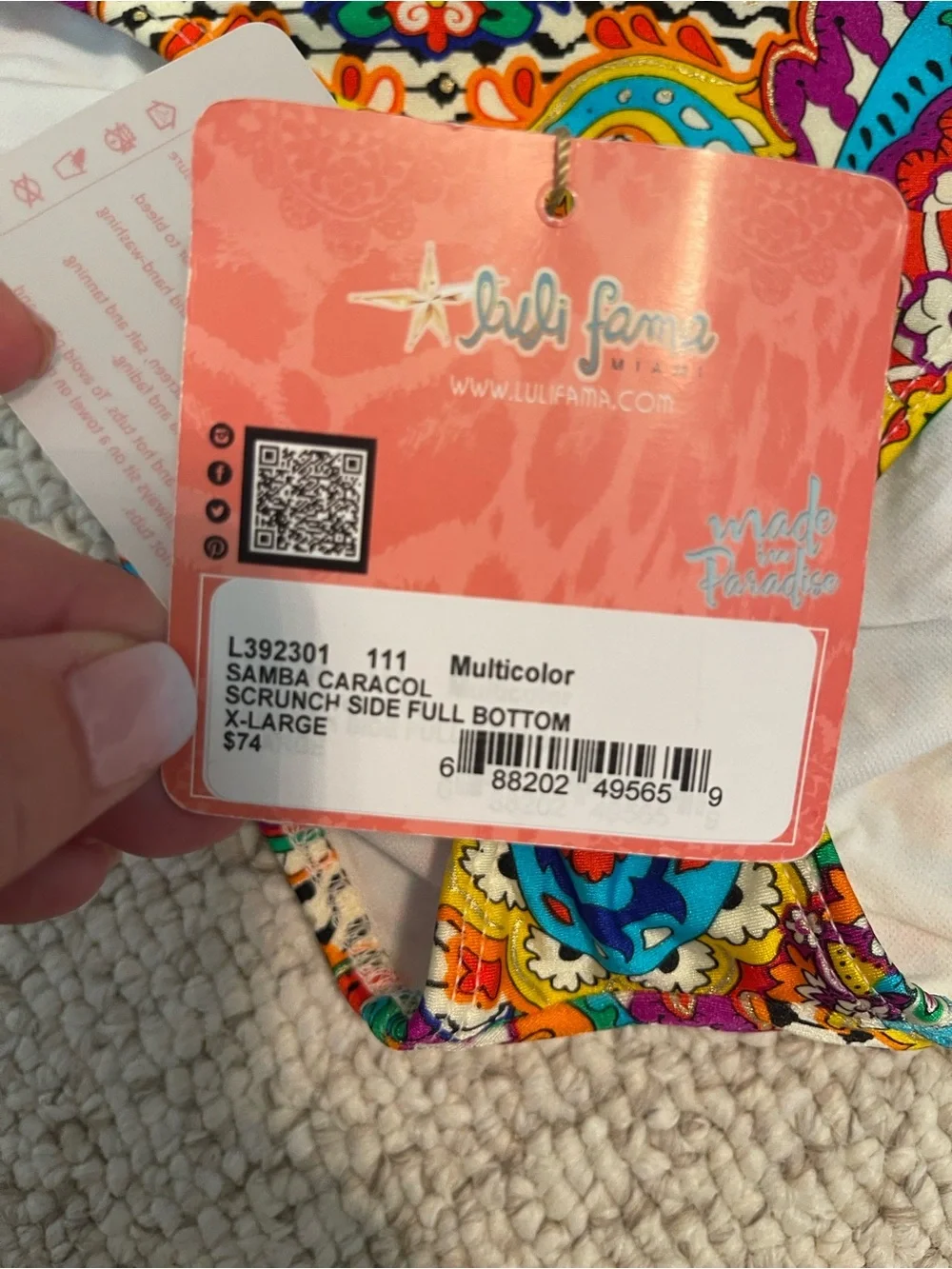NWT Luli Fama Samba Caracol Multicolor Paisley Tie-Front Bikini Set XL